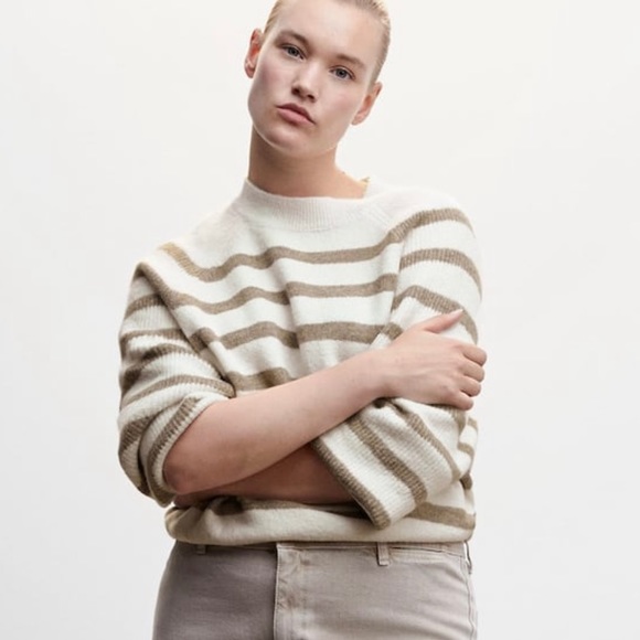 Mango Stripe-Print Sweater with Perkins Neck - Picture 2 of 8